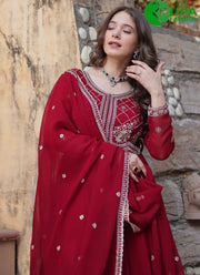 Beautiful Maroon Color With Sequins-Multi & Beads Embroidered Work Gown